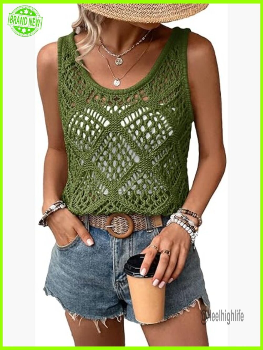 Women's Crochet Sweater Vest Sleeveless Scoop Neck Summer Cover Up